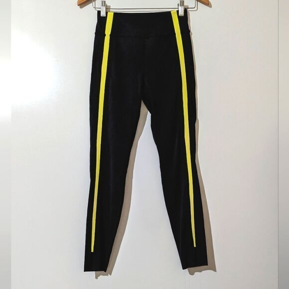 Zyia Active Luxe Yellow Stripe High Waist 7/8 Length Leggings - Picture 1 of 4
